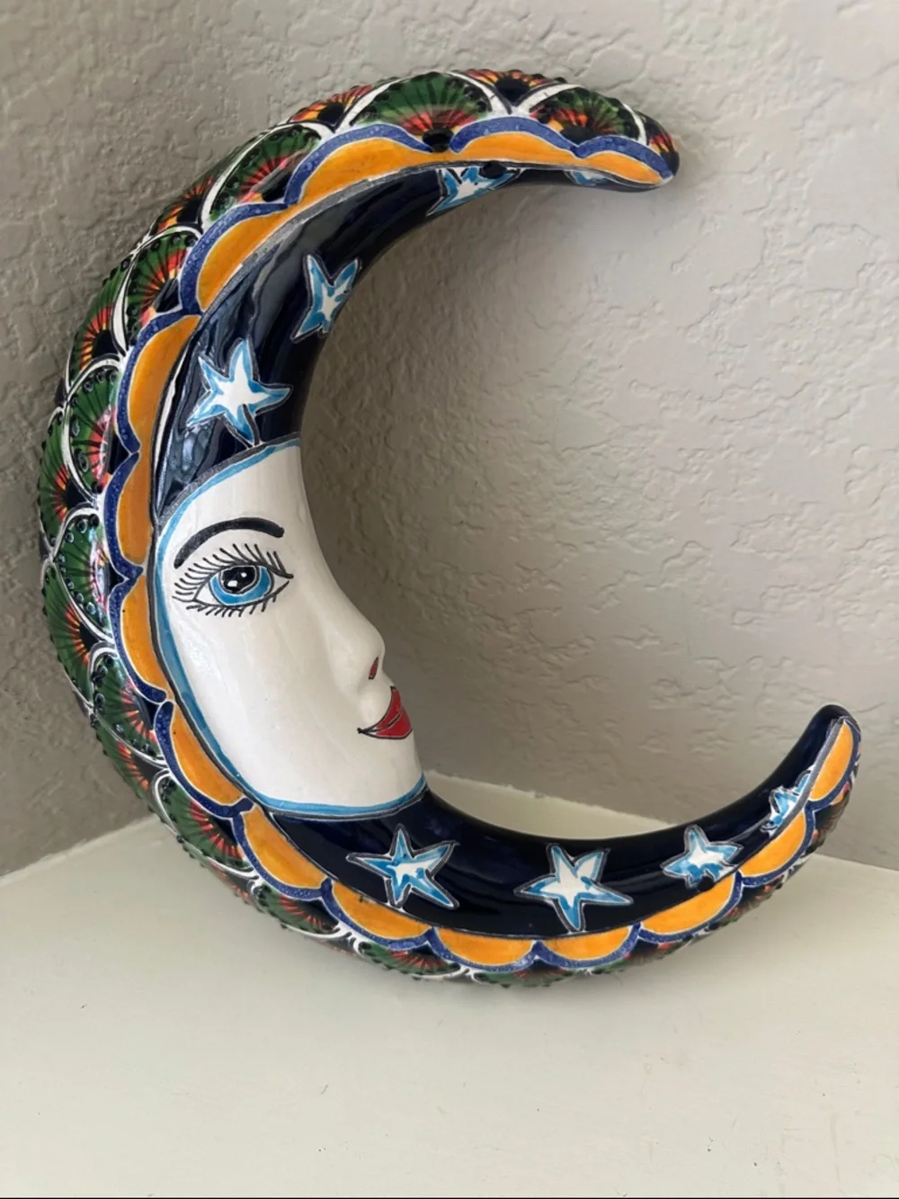 Mexican Talavera Pottery Moon Face Wall 🌙 Hanging - Picture 1 of 8